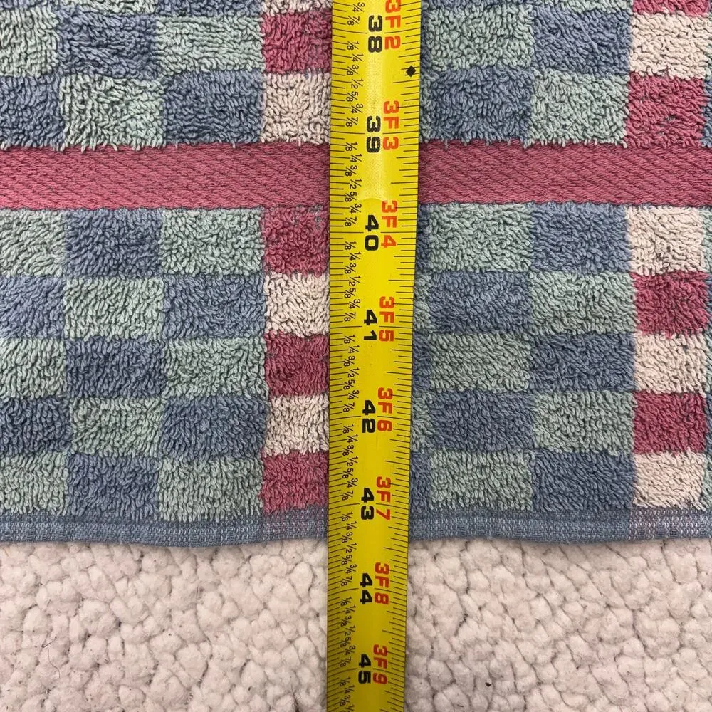 Vintage Elegance by Lady Pepperell Bath Towel Blue/Pink Checkerboard USA Cotton